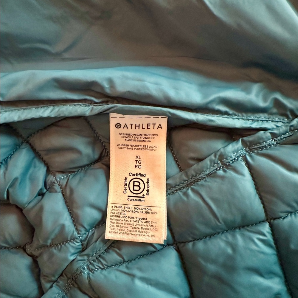 Athleta Teal Whisper Featherless Quilted Jacket XL - Like new - Picture 7 of 10